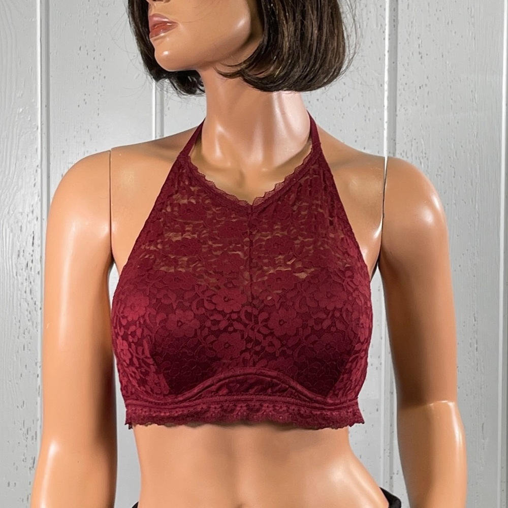 *Gilly Hicks Women’s Burgundy Halter Lace Bralette Sz L